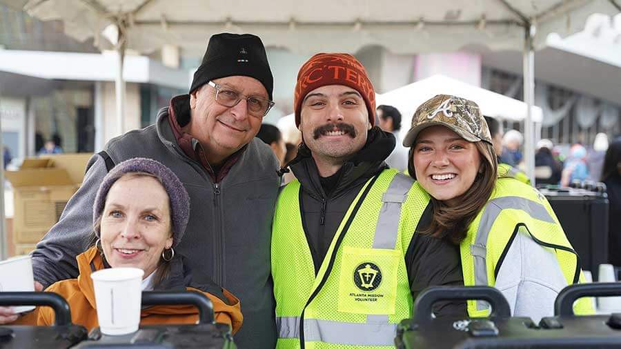A group of volunteers at the coffee tent